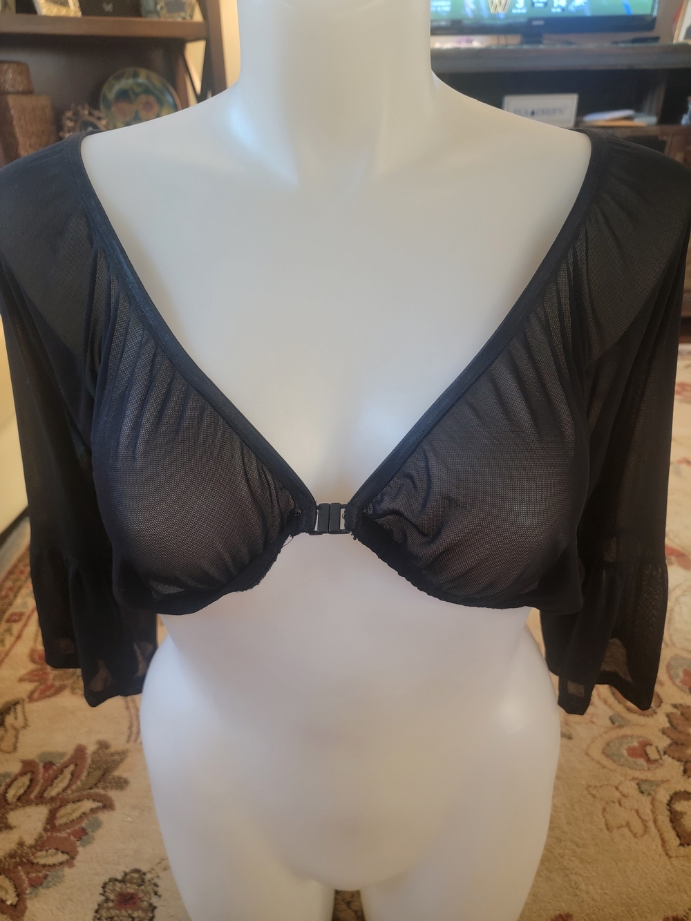 Sheer Black Reversible Front-Closure Bralette Top Sz 3XL